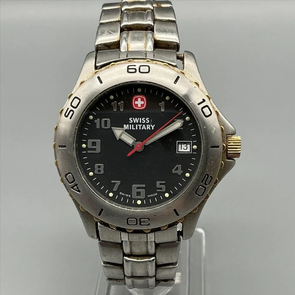 Swiss Military Cavalry Mens Watch 39mm Black Dial 095.1536 New Battery 7.5
